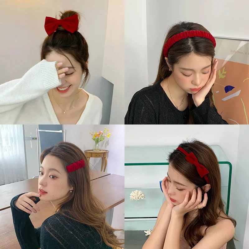 Korėjos Aksomo, Raudona, Plaukai, Lankai Bezel Skrybėlės Moterims Lankelis Merginos Mielas Plaukų Juostos Pločio Hairband Hoopas Partijos Plaukų Aksesuarai