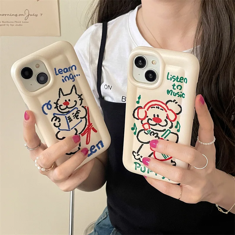 Anglų Linija Mažylis Cat Soft Shell Telefono dėklas Skirtas iphone 14 13 12 11 Pro Max X XR XSMAX 7 8 Plus SE TPU Case Cover naujus produktus