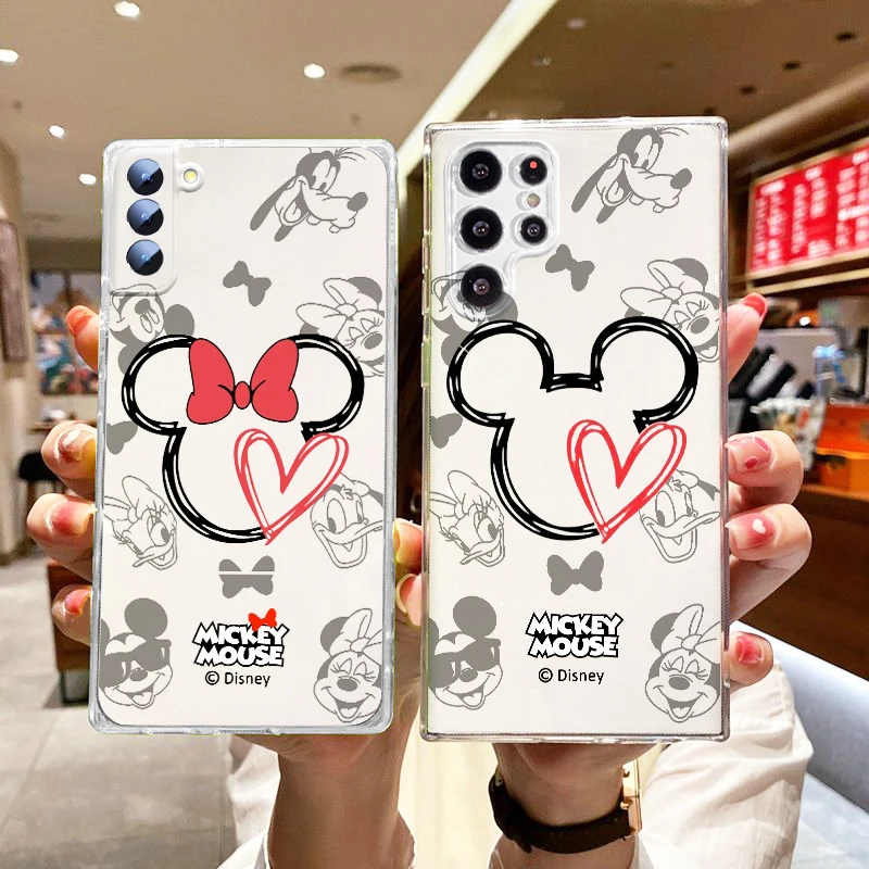 Disney Mielas Mickey Minnie Samsung Galaxy S22 S23 S20 S21 S10 S9 Ultra Plus Pro 4G 5G Skaidrus Telefono dėklas