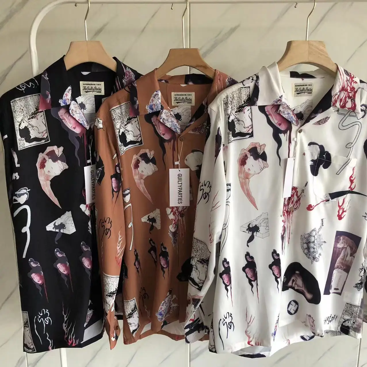 23SS Streetwear
 Naujas WACKO MARIA Havajų Ilgas Rankovėmis Marškinėliai Vyrams, Moterims, Geriausios Kokybės Vintage Marškinėliai Goth
