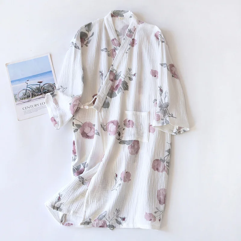 Seksualus, Moterų Spausdinti Gėlių Sleepwear Atsitiktinis Medvilnės Naktiniai Drabužiai Japonų Kimono Yukata Chalatas Suknelė Elegantiškas Spa Kimonos Skraiste Suknelė