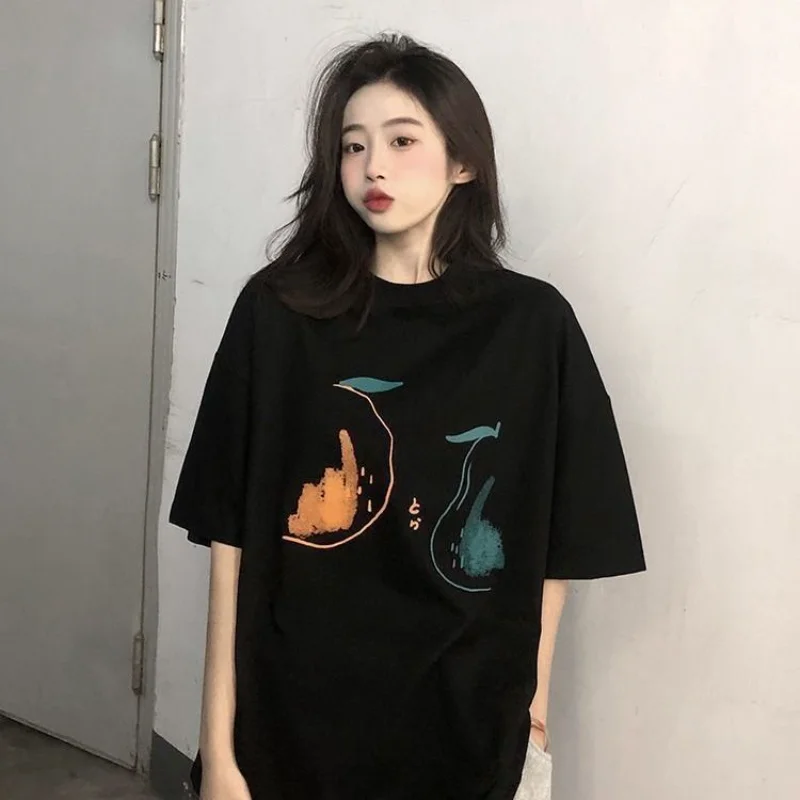2023 Medvilnės marškinėliai Tee Moterims Vasaros Marškinėliai trumpomis Rankovėmis Marškinėlius Japonijos Viršūnių Atsitiktinis Grafika Drabužiai