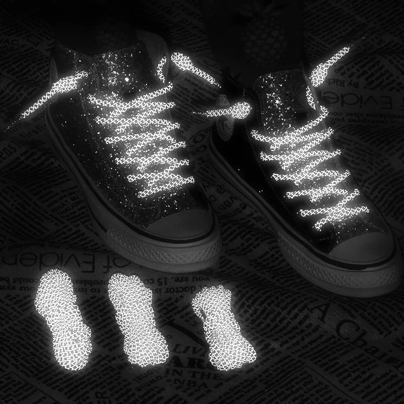 1Pair 120 CM Apvalios Atspindintis Batraiščių Liuminescencinės Sneaker Shoestrings Sporto Juodos Ir Baltos spalvos Batų Raišteliai