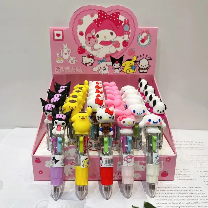 36pcs/box Sanrio 4 spalvų Tušinukas Melodija Cinnamoroll Kuromi Hello Kitty Ballpen Raštinės reikmenys Didmeninė