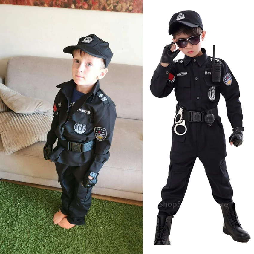 Vaikų Helovinas Policijos Kostiumas Vaikų Karnavalas Šalies Policijos Uniformą 110-160cm Berniukų karo Policijos vaidyba.