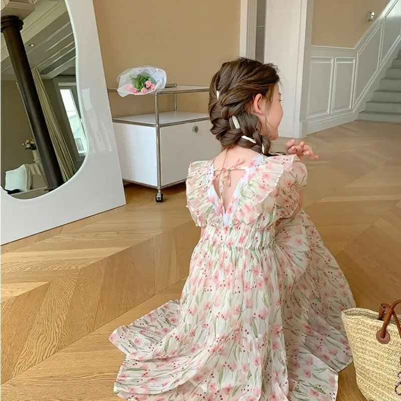 2023 Kūdikių Mergaičių Vasaros Gėlių Suknelė Mados Mergaitė Vaikams Spausdinti Raukiniai Gimtadienio Princesė Suknelės Vaikams Vestidos Vaikų Drabužiai