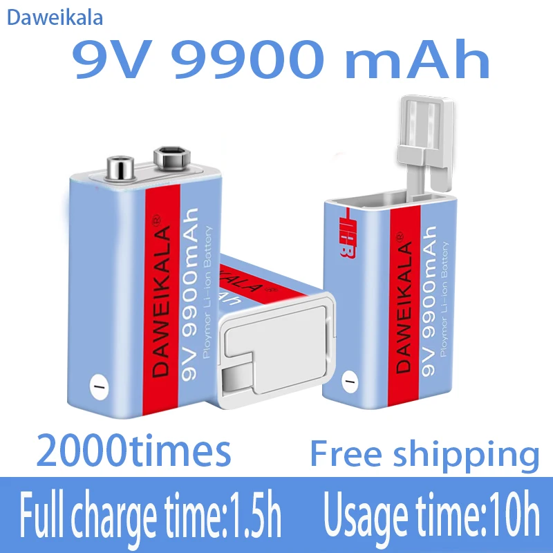 9V 9900mAh USB Li-Ion baterija tinka fotoaparatu ir kitų serijos elektroniniai produktai Aukštos kokybės baterija