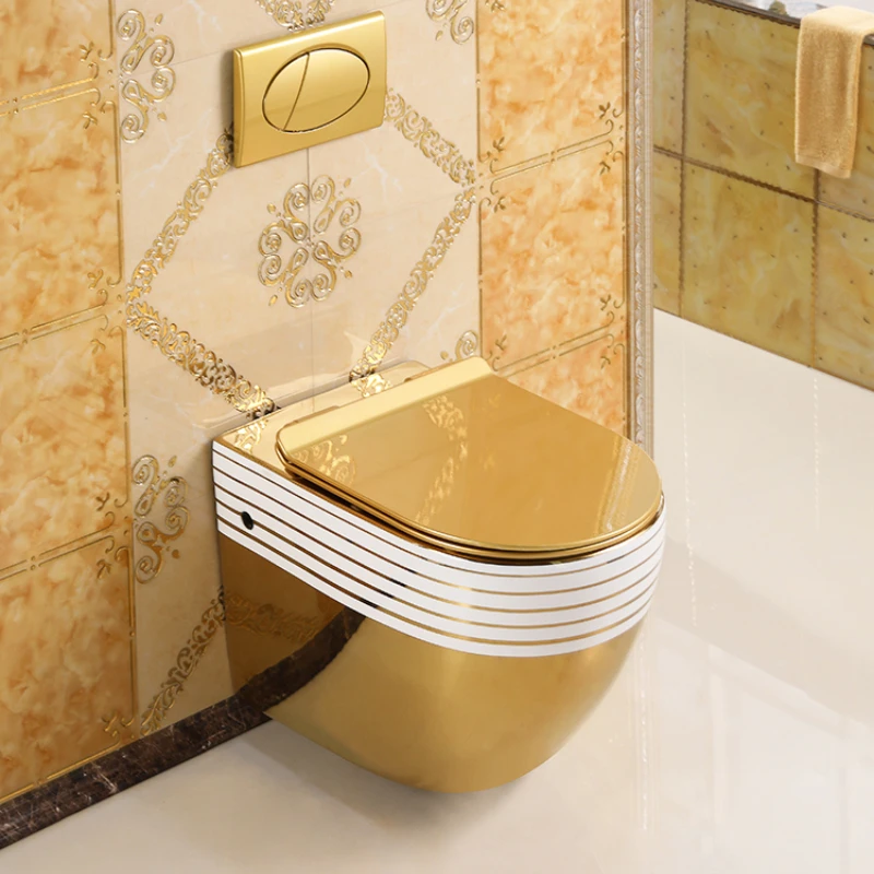 Sieniniai auksinio tualeto smulkūs namų apyvokos kabinti spalvos tualetinis į sieną ir paslėpti built-in tualetas