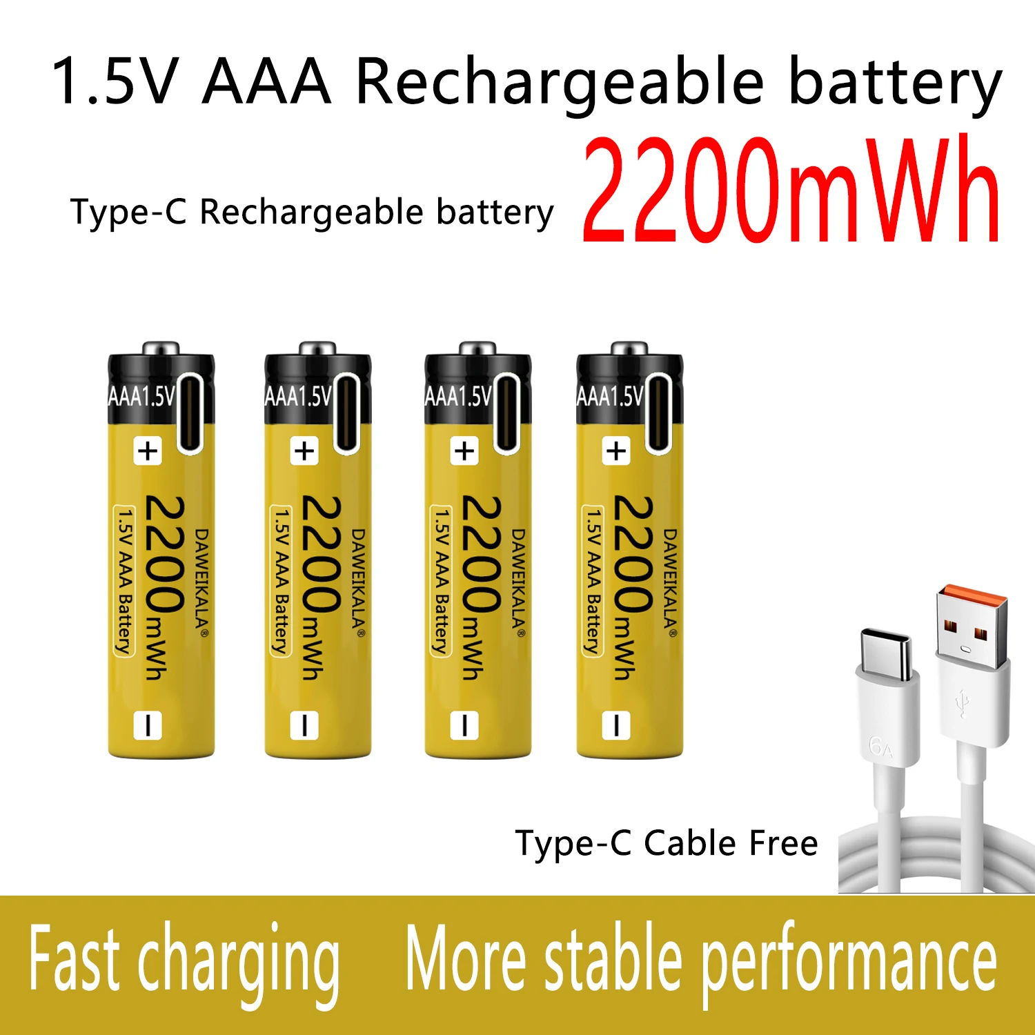 AAA Baterijos 1,5 V Įkrovimo baterija (akumuliatorius NiZn Baterija Stabilių rezultatų ilgas naudojimo laikas fotoaparato žaislai baterijų Tipas-C greito įkrovimo