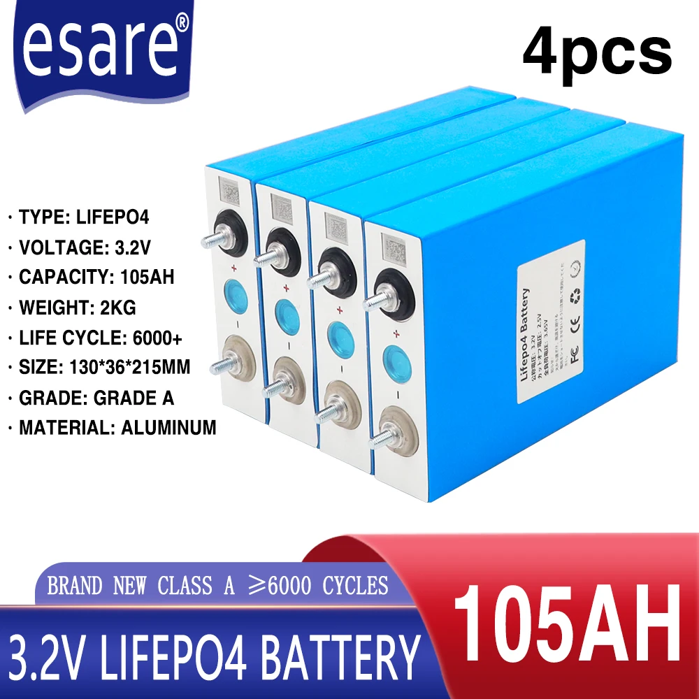 Naujas 4pcs 3.2 V 105Ah LiFePO4 Ličio Geležies Fosfato Grade A) Baterija, 