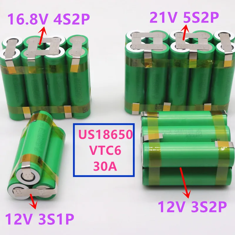 12V - 21V US18650 VTC6 6000mAh 30amps už 12,6 v atsuktuvas baterija suvirinimo litavimo juostos 3S1P 12,6 v baterija (tinkinti)