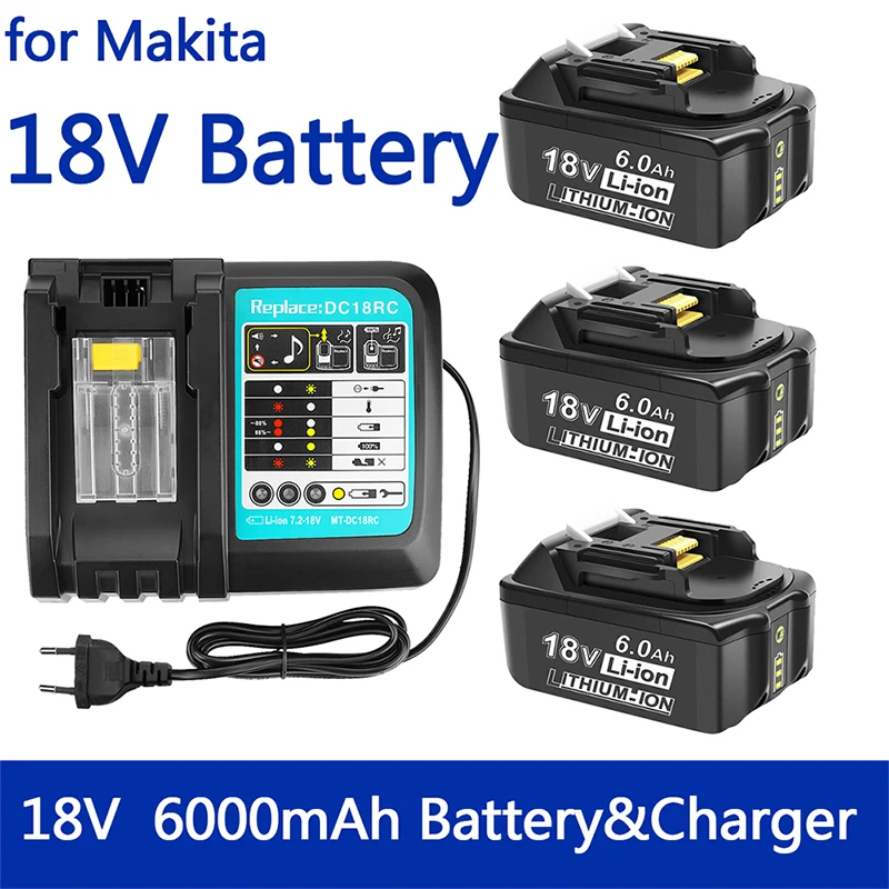 už Makita 18V 6000mAh Įkraunama Ličio Baterija Su LED,Power Tools BL1860B BL1860 BL1850 Bateriją