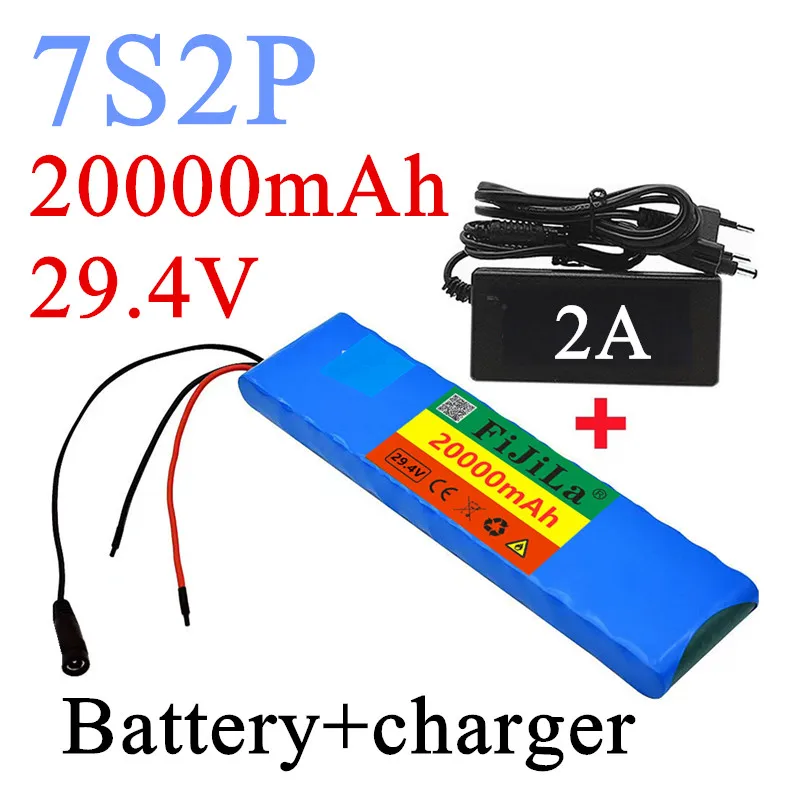 24V 20Ah 7S2P 18650 li-ion baterija 29.4 v 20000mAh 7s2p elektrinis dviratis mopedas balansas roller + 2A įkroviklis