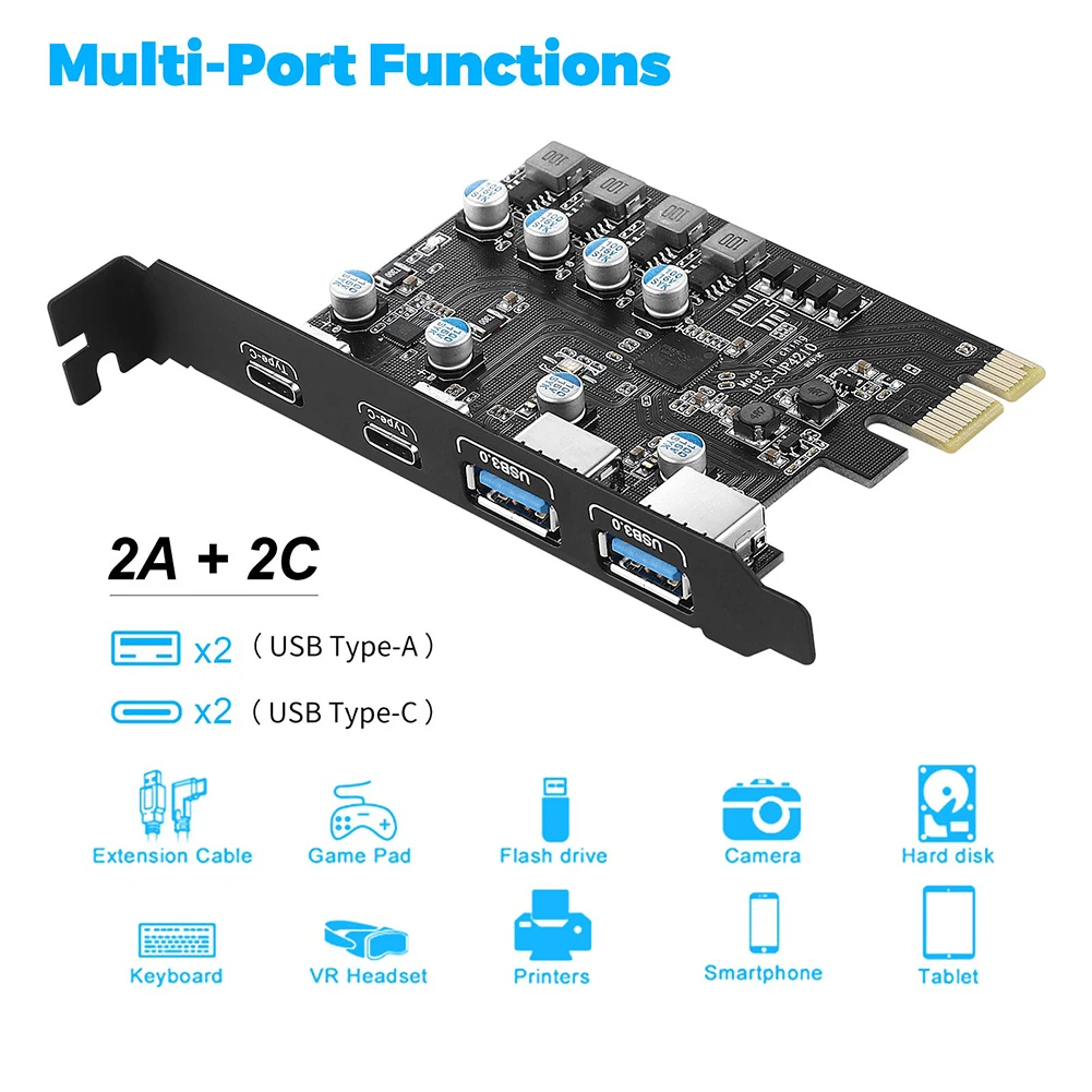 USB3.0 PCIE Card PCI Express Kortelės Adapteris, 2*USB Port+2*USB C Uostas/USB3.2 GEN1 Plėtra Valdiklio plokštė Windows/MacOS