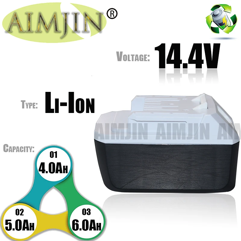 AIMJIN 14,4 V 4.0 Ah/5.0 Ah/6.0 Ah BL1413G Įkraunamas Li-Ion Akumuliatorius Makita BL1460G DC18WA DMR106 UH480D UH520D UM165D UR140D