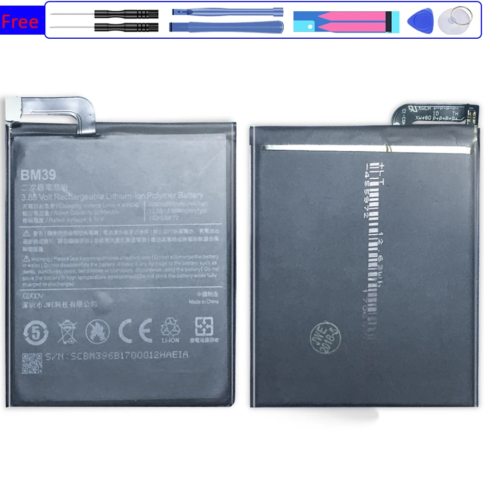 Naujas BM39 Mobiliojo Telefono Bateriją Xiaomi Xiao Mi Mi 6 Mi6 M6 3250mAh Išmaniųjų mobiliųjų Telefonų Atsarginės Dalys Pakeitimo Baterijas Bateria