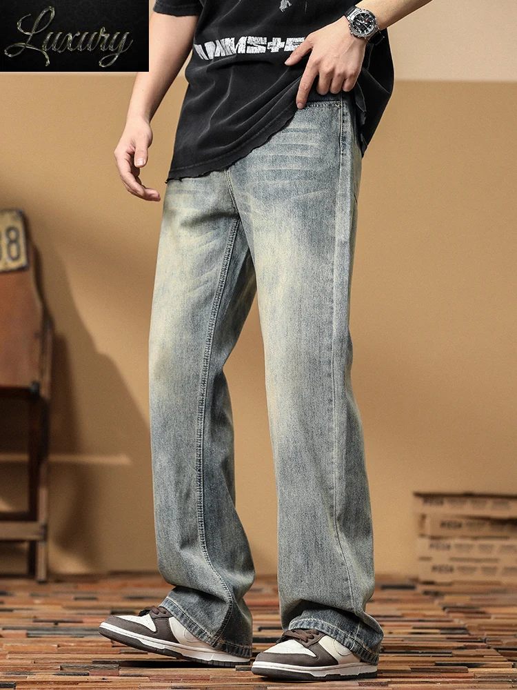 2023 Naujas Vasaros Tiesiai Baggy Jeans Vyrų Pločio Kojų Džinsinio Audinio Kelnės Streetwear Retro Stiliaus Mėlynos Medvilnės Atsitiktinis Palaidų Ilgai Jean Kelnės
