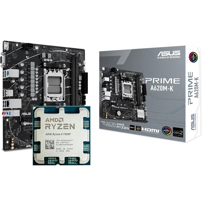 Naujas AMD Ryzen 5 7500F R5 7500F CPU + ASUS PRIME A620M K Plokštė Nustatyti Lizdas AM5 Micro-ATX PCIe4.0 Stalinių