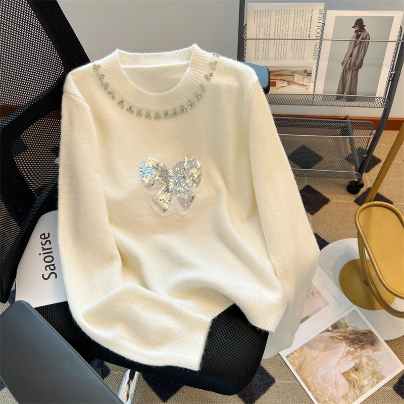 Megztinis Megztinis Moterų 2023 Naujas Rudens-Žiemos Mados Prarasti China Deimantų Megztiniai Džemperiai Traukti Femme Trikotažas Viršūnės