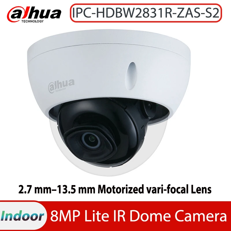 Dahua IPC-HDBW2831R-ZAS-S2 8MP 2.7 mm–13.5 mm Motorizuotas Zoom Objektyvas, integruota SD Kortelės Lizdas Garso Signalas IR 60M PoE Dome IP Kameros IP67