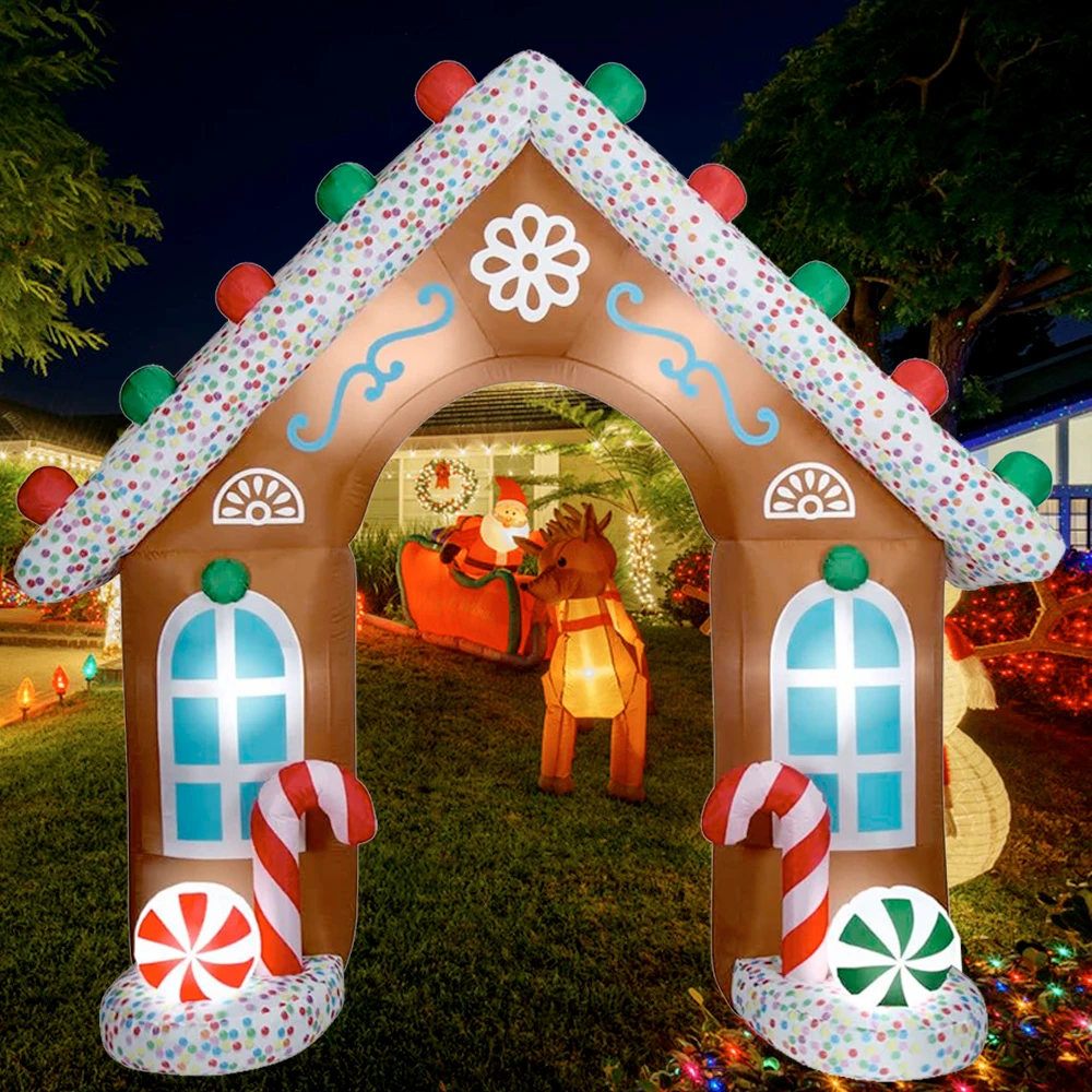 Didelis Kalėdų Pripučiami Arka, Apdailos LED Apšviesta Namas Arch Pripučiamų Žaislų Lauko Sodo Dekoro Poilsio Namų Šalis