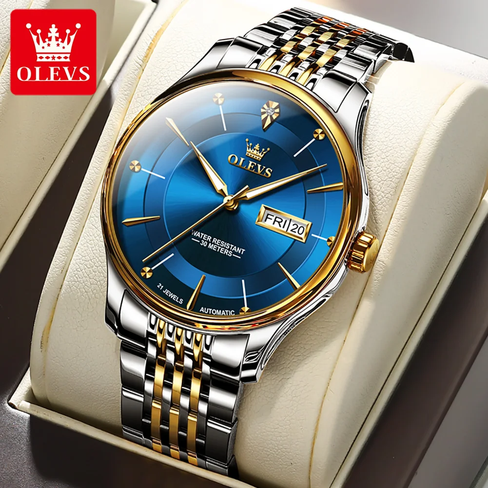 OLEVS 9927 Originalus Mechaninis laikrodis Vyrams, Vandeniui Šviesos Prabangūs vyriški Laikrodžiai, Nerūdijančio Plieno Dirželis Kalendorius Vertus Laikrodis