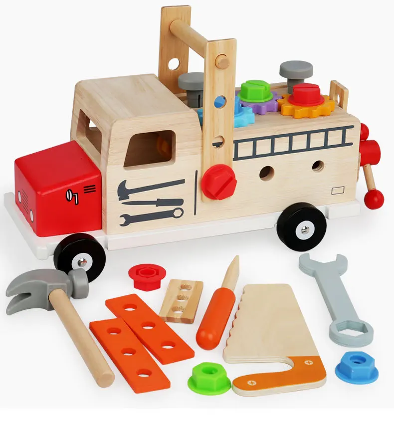 Vaikų mediniai nešiojamas rinkinys žaisti namuose žaislas darželio kūdikių ankstyvojo ugdymo varžtas varžtas motina sunkvežimių remontas dėžutę