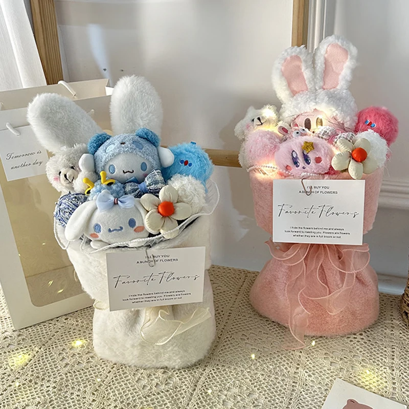 Cinnamoroll Kirby Pliušinis Gėlių Puokštė Su Triušio Ausies Gražių Suknelių Modeliavimas Puokštė Valentino Dovanų Dėžutėje Mergaičių Draugė