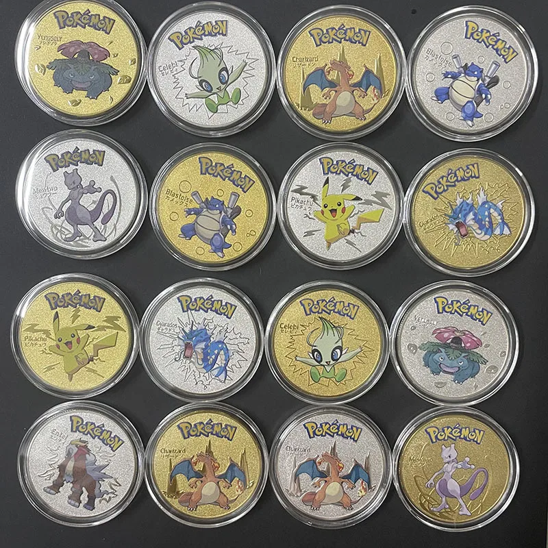 Pokemon Simbolių Pikachu Anime ir Animacinių filmų Auksu Aukso Monetų Žaidimo Medalis Progines monetas, Monetų Kolekciją Žaislą Dovanų