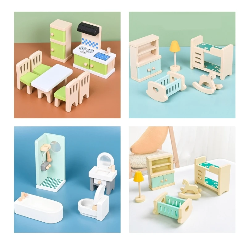 Miniatiūriniai Lėlių Medienos Lova Su Stalčiais, Miegamojo Imitavimo Modelis Baldai, Miegamojo Baldai Apsimesti Žaisti Žaislas