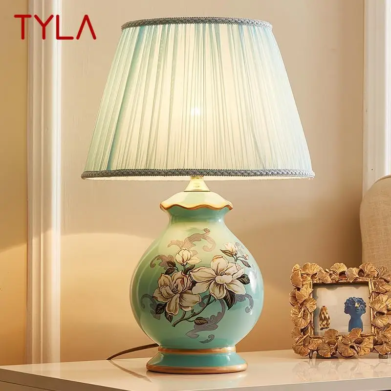 TYLA Keramikos Stalo Lempa LED Prabangūs Modernios Kūrybos Gėlių Modelio Stalo dega Namo Kambarį Miegamojo Lovos