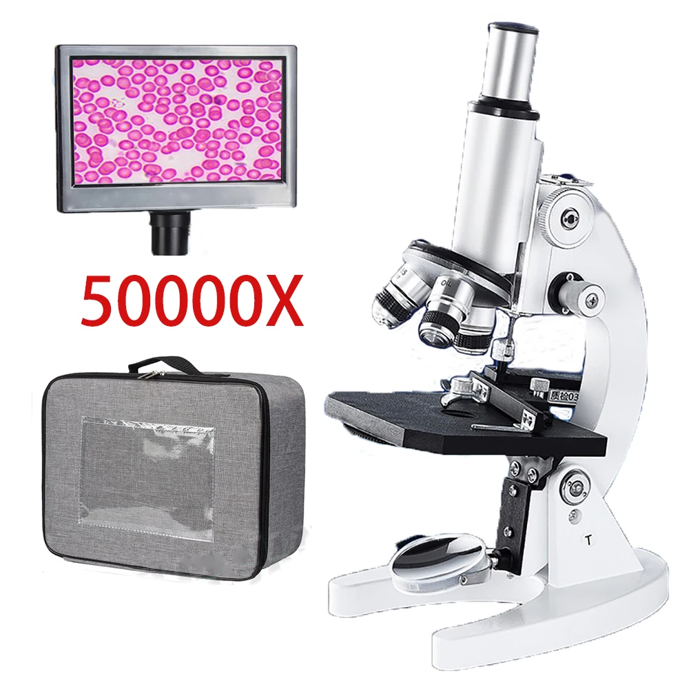 50000X Biologinis Junginys Mikroskopas su fotoskaidrių Telefono Adapteris+5