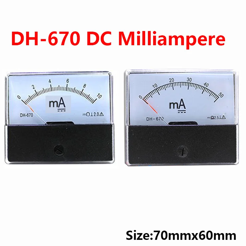 Ammeter DH-670 DC 0-500 mA 1A 2A 3A 5A 10A 20A 50A 30A 100A Stačiakampio formos A Adata Skydelis Matuoklis Daviklis Amperemeter