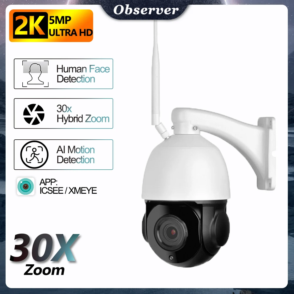 5MP Kamera, WIFI Lauko 30x Optinis Priartinimas Saugumo Kameros AI Judesio Aptikimo Smart Alert VAIZDO Metalo Korpusas Naktinio Matymo ICSEE
