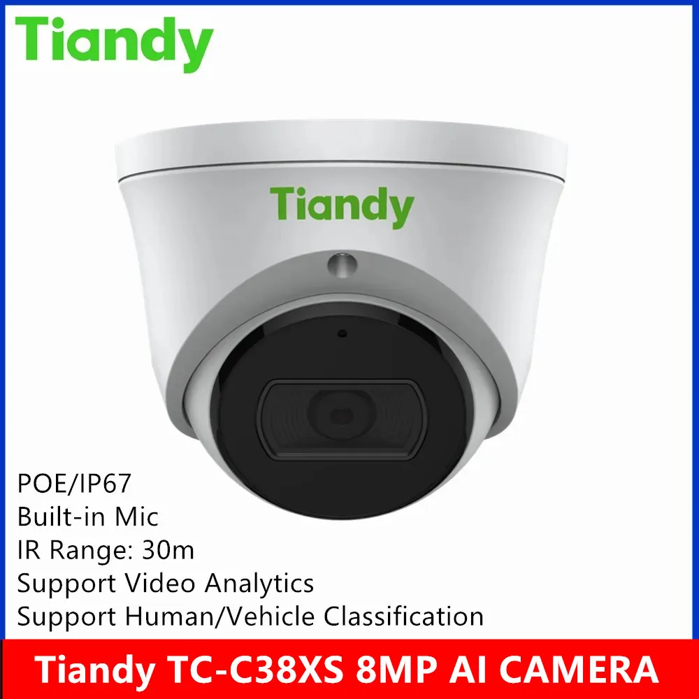 Tiandy prekės TC-C38XS AI Funkciją, 8MP POE built-in MIC IP67 Žvaigždės IR 30meter dome ip Kameros