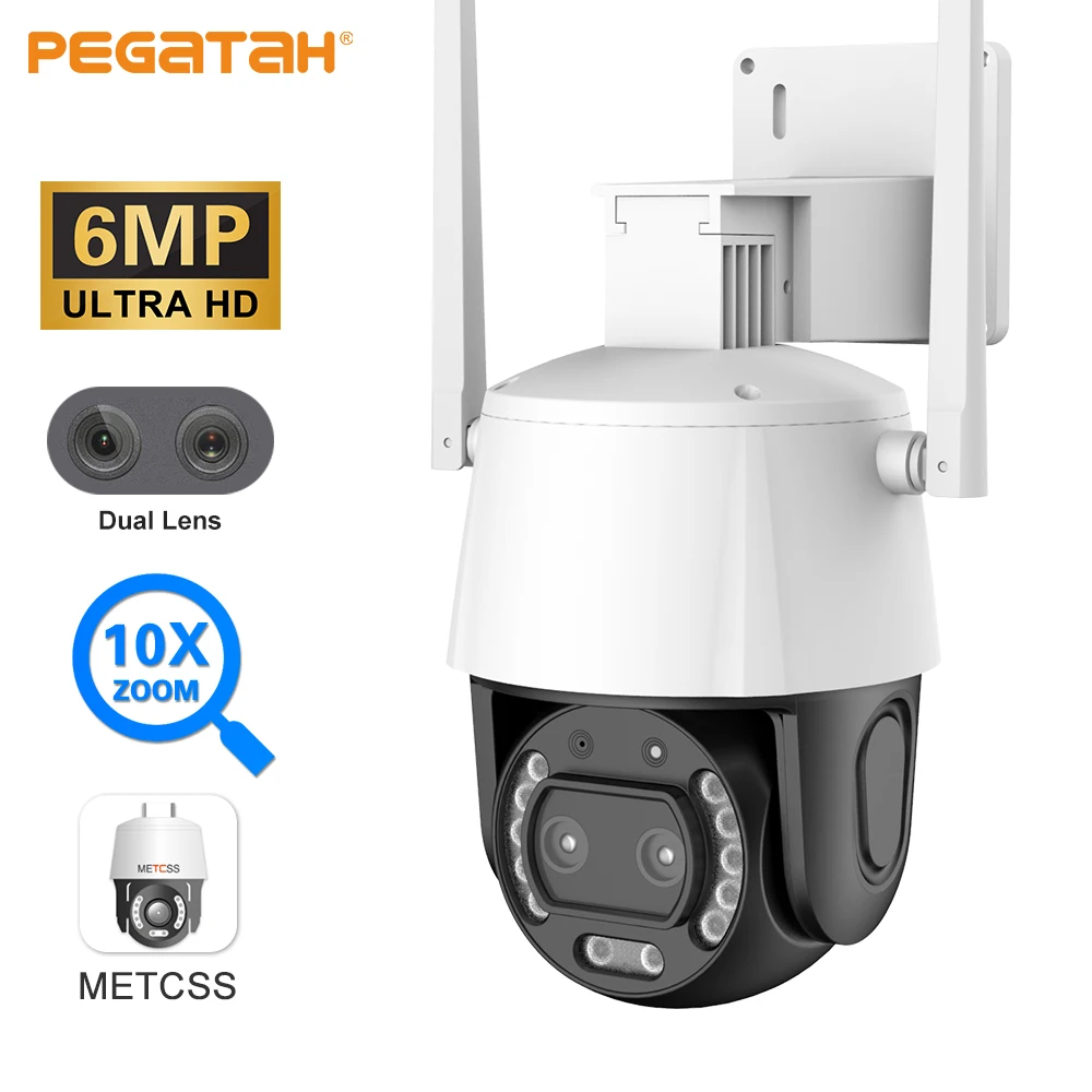 PEGATAH 6MP Vaizdo Stebėjimo WiFi Kamera, 10X Optinis Zoom, Full Naktinio Matymo Policijos Šviesos Signalizacijos Saugumo PTZ IP Kameros